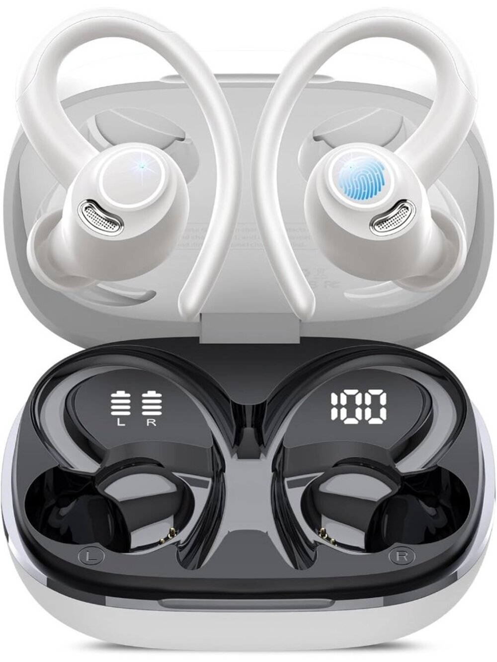 Wireless White ENC Noise Cancelling 48H Earhooks Deep Bass Bluetooth 5.4 Earbud